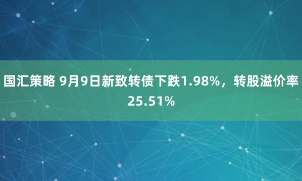 国汇策略 9月9日新致转债下跌1.98%，转股溢价率25.51%